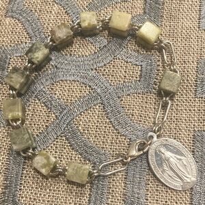 Stone and Silver Bracelet with Religious Medal